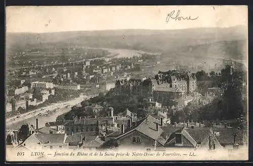 AK Lyon, Jonction du Rhône et de la Saône prise de Notre-Dame de Fourvière