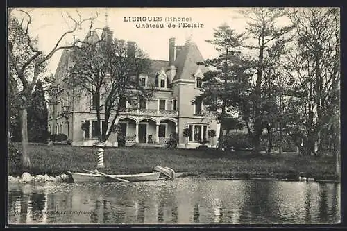 AK Liergues, Château de l`Éclair avec barque sur le lac