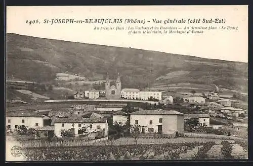 AK Saint-Joseph-en-Beaujolais, Vue générale côté Sud-Est avec le Bourg et Montagne d`Avénas