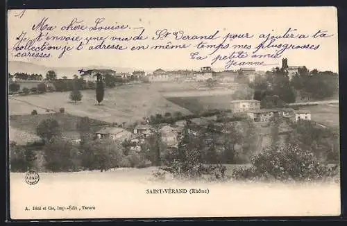 AK Saint-Vérand, Vue panoramique du village et des collines environnantes