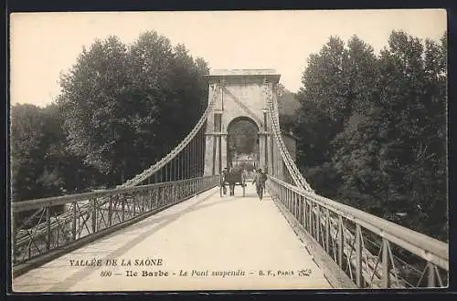 AK Île Barbe, Le Pont suspendu über die Saône