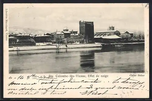 AK Sainte-Colombe-lès-Vienne, Effet de neige sur la rivière et les bâtiments historiques