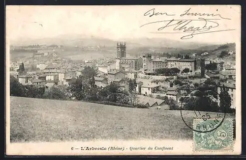 AK L`Arbresle, Quartier du Confluent avec vue sur l`église et les maisons environnantes