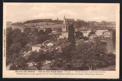 AK Les Halles, Villa et Clos Notre-Dame, vue sur l`église et le paysage rural