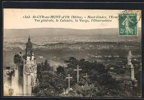 AK Saint-Cyr-au-Mont-d`Or, Vue générale, le Calvaire, la Vierge, l`Observatoire