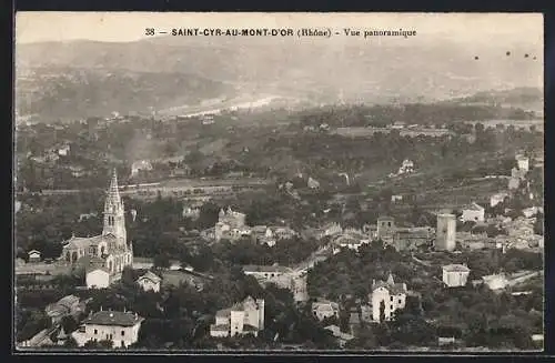 AK Saint-Cyr-au-Mont-d`Or, Vue panoramique du village et de l`église