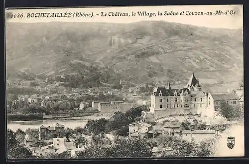 AK Rochetaillée, Le Château, le Village, la Saône et Couzon-au-Mont-d`Or