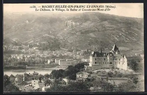 AK Rochetaillée-en-Franc-Lyonnais, Le Château, le Village, la Saône et Couzon-au-Mont-d`Or