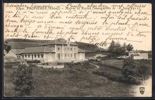 AK Propières, Mairie et Écoles inaugurées le 18 juin 1911