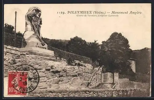 AK Poleymieux, Monument Ampère par Vermare, sculpteur lyonnais