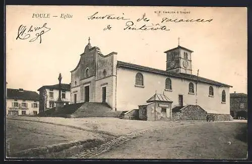 AK Poule, Église et place centrale du village