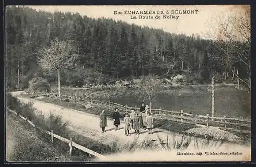 AK Belmont, La Route de Nollay avec promeneurs et forêt en arrière-plan