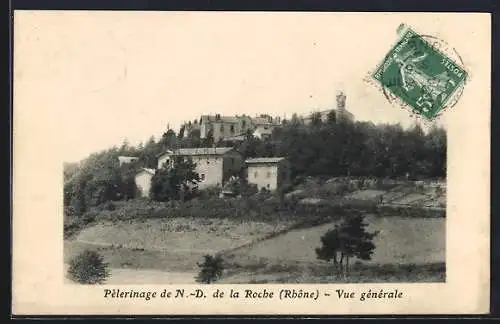 AK Notre-Dame de la Roche, Vue générale du pèlerinage (Rhône)