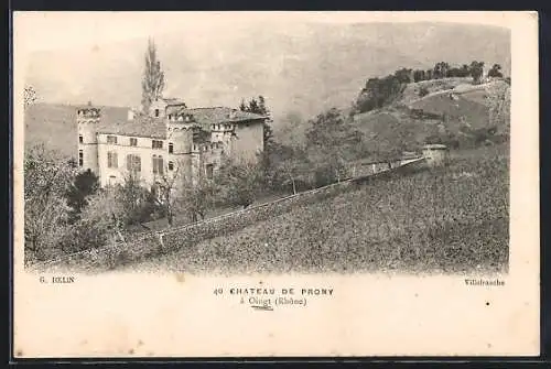 AK Oingt, Vue du Château de Prony et des paysages environnants