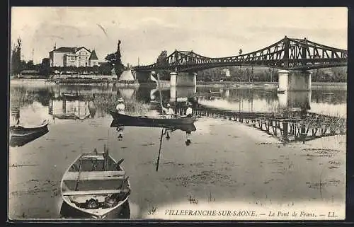 AK Villefranche-sur-Saône, Le Pont de Frans et barques sur la Saône