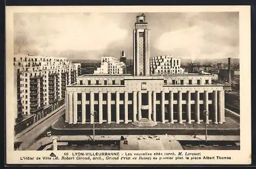 AK Lyon-Villeurbanne, Les nouvelles cités et l`Hôtel de Ville sur la place Albert Thomas