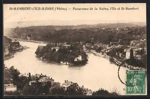 AK Saint-Rambert-l`Ile-Barbe, Panorama de la Saône, l`Île et Saint-Rambert