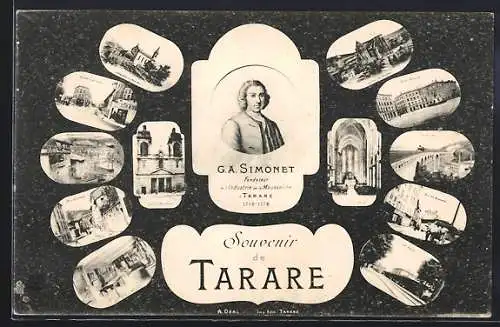 AK Tarare, Souvenir avec portraits et vues de la ville