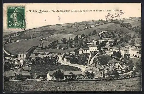 AK Thizy, Vue du Quartier de Bazin, prise de la route de Saint-Vincent