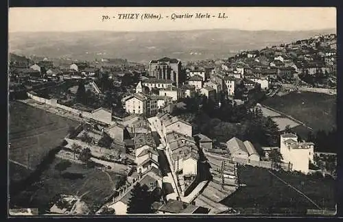 AK Thizy, Quartier Merle, Vue générale du village et des collines environnantes