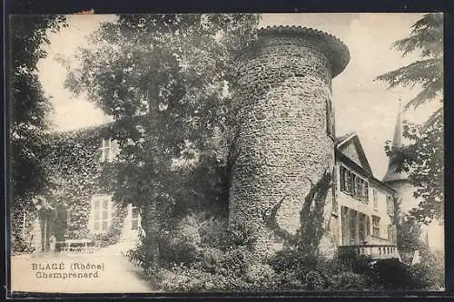 AK Blacé, Tour médiévale de Champrenard et bâtiment environnant