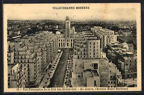 AK Villeurbanne, Vue d`ensemble de la Cité des Gratte-Ciel, Avenue Henri-Barbusse au centre