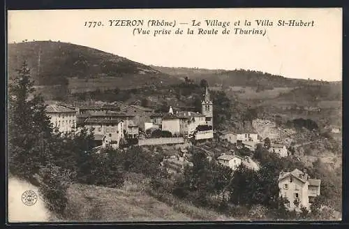 AK Yzeron, Le Village et la Villa St-Hubert (Vue prise de la Route de Thurins)