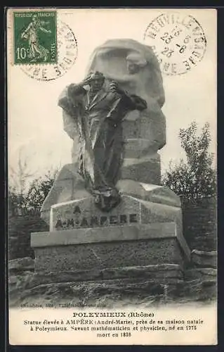 AK Poleymieux, Statue d`Ampère près de sa maison natale