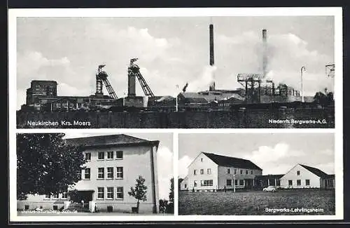 AK Neukirchen /Moers, Niederrh. Bergwerks-AG, Julius-Stursberg Schule, Bergwerks-Lehrlingsheim