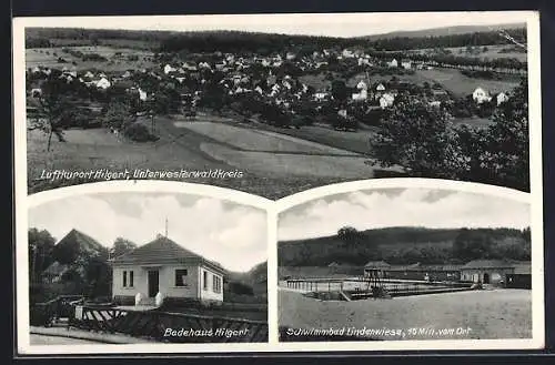 AK Hilgert / Unterwesterwald, Totalansicht, Badehaus, Schwimmbad Lindenwiese