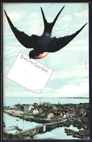 AK Eckernförde, Totalansicht aus der Vogelschau, Schwalbe