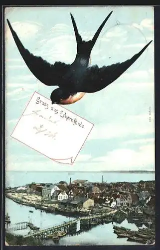 AK Eckernförde, Blick auf den Fischereihafen, Schwalbe