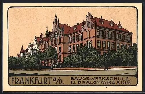 Steindruck-AK Frankfurt a. O., Baugewerkschule u. Realgymnasium