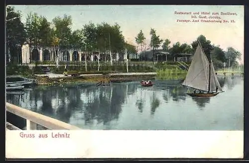 AK Lehnitz, Hotel Restaurant zum Seelöwen v. G. Jacoby, Segelboot, Ruderboot