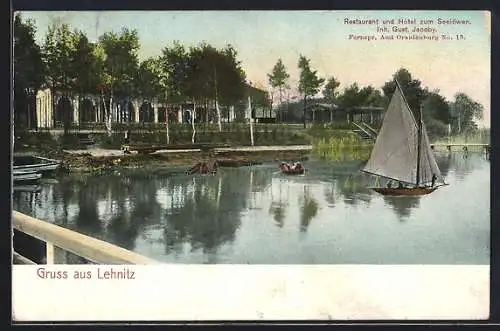 AK Lehnitz, Hotel Restaurant zum Seelöwen v. G. Jacoby, Segelboot, Ruderboot