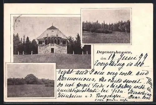 AK Degenershausen, Gasthaus und Partien am Wald