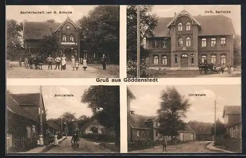 AK Göddenstedt, Gasthaus von G. Schulze, Schulstrasse und Dorfstrasse