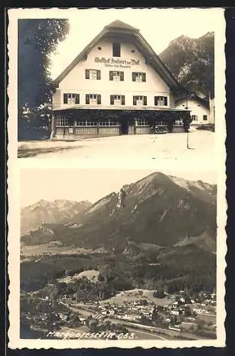 AK Marquartstein /Obb., Gasthof Hofwirt zur Post, Aussenansicht und Ortsansicht