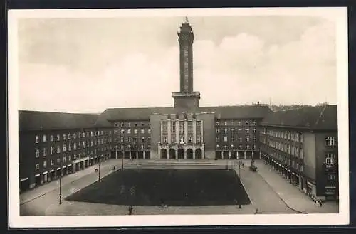 AK Mähr. Ostrau, Neues Rathaus aus der Vogelschau