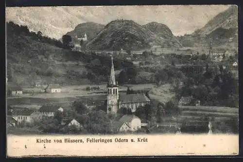 AK Husseren-Wesserling, Kirche von Hüssern, Felleringen Odern u. Krüt aus der Vogelschau