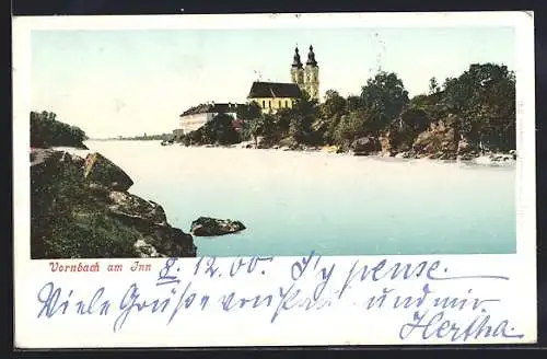 AK Vornbach am Inn, Kloster und Kirche vom Wasser aus