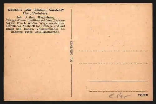 AK Linz a. D., Gasthaus zur schönen Aussicht in verschiedenen Ansichten