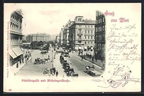 AK Wien, Schottengasse und Währingerstrasse, Pferdekutsche, Autos