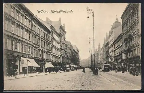 AK Wien, Partie in der Mariahilferstrasse, Strassenbahn