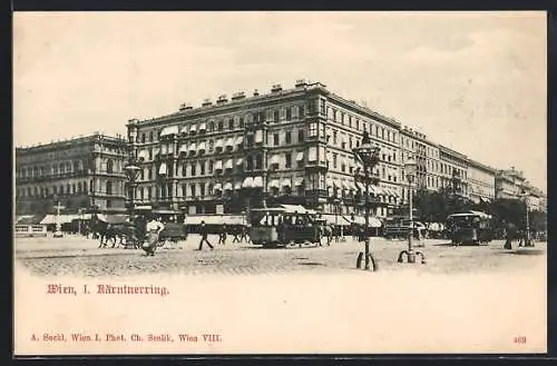 AK Wien, Kärntnerring, Strassenpartie mit Pferdebahnen