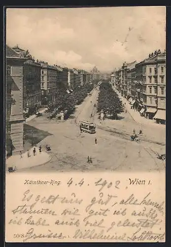 AK Wien, Kärnthner-Ring, Strassenpartie mit Strassenbahn aus der Vogelschau