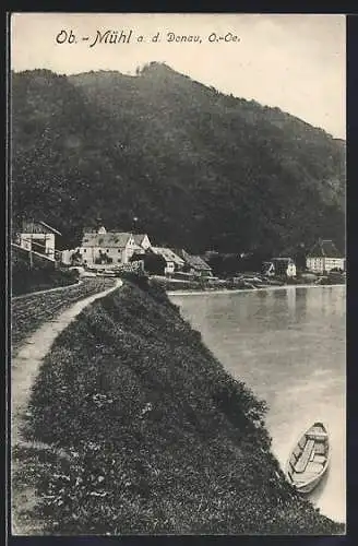 AK Kirchberg ob der Donau, Obermühl mit Treidelpfad und Donau