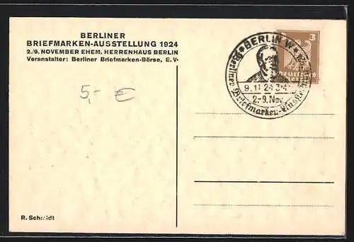 AK Berlin, Briefmarken-Ausstellung 1924, Globus mit Portrait