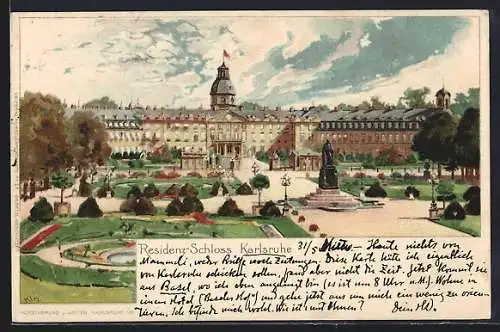 Künstler-AK Heinrich Kley: Karlsruhe, Parkanlagen am Residenz-Schloss