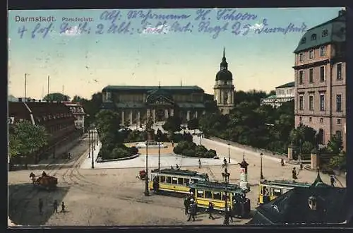 AK Darmstadt, Strassenbahn am Paradeplatz